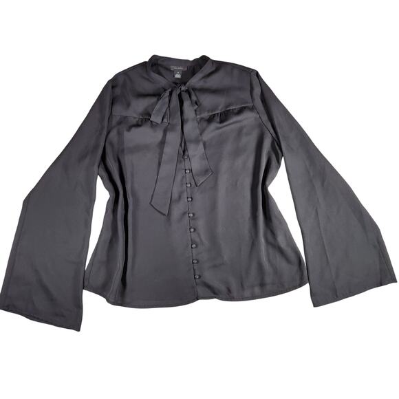 Halogen Black Flowy and Chic Tie Front V Neck Button Down Blouse Top Size XL - Picture 1 of 11